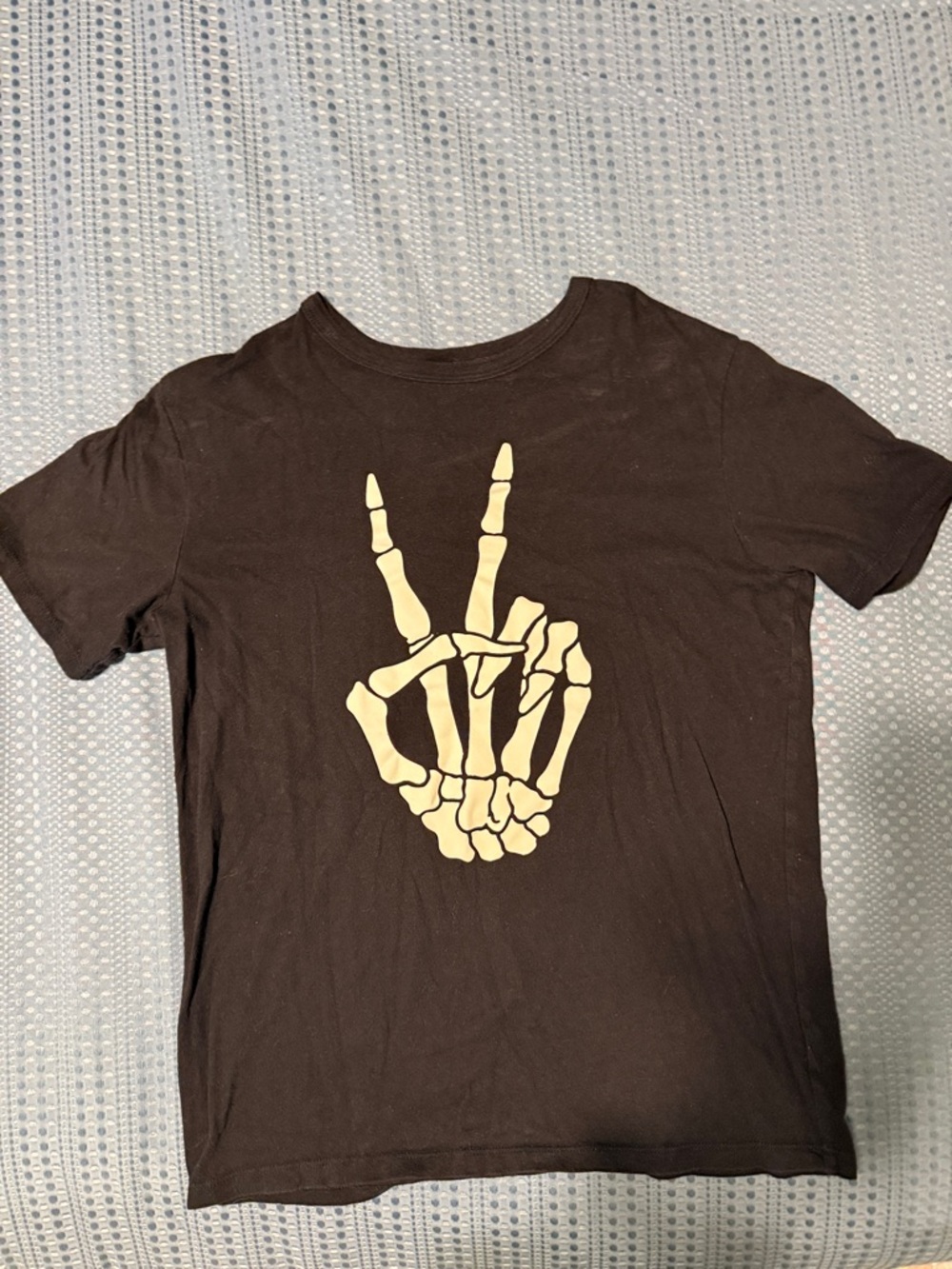 Place Brown Kids Tee with Cream Skeleton Peace Hand Graphic